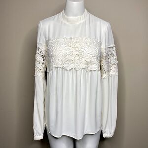 Express long sleeve semi sheer and lace blouse XS